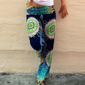 Womens Boho Retro Colorfull Wide Leg Pants - NEW